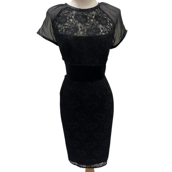Laundry by Shelli Segal Black Lace Gothic Cocktail Dress Chiffon Sleeves Size 10 - Picture 2 of 10